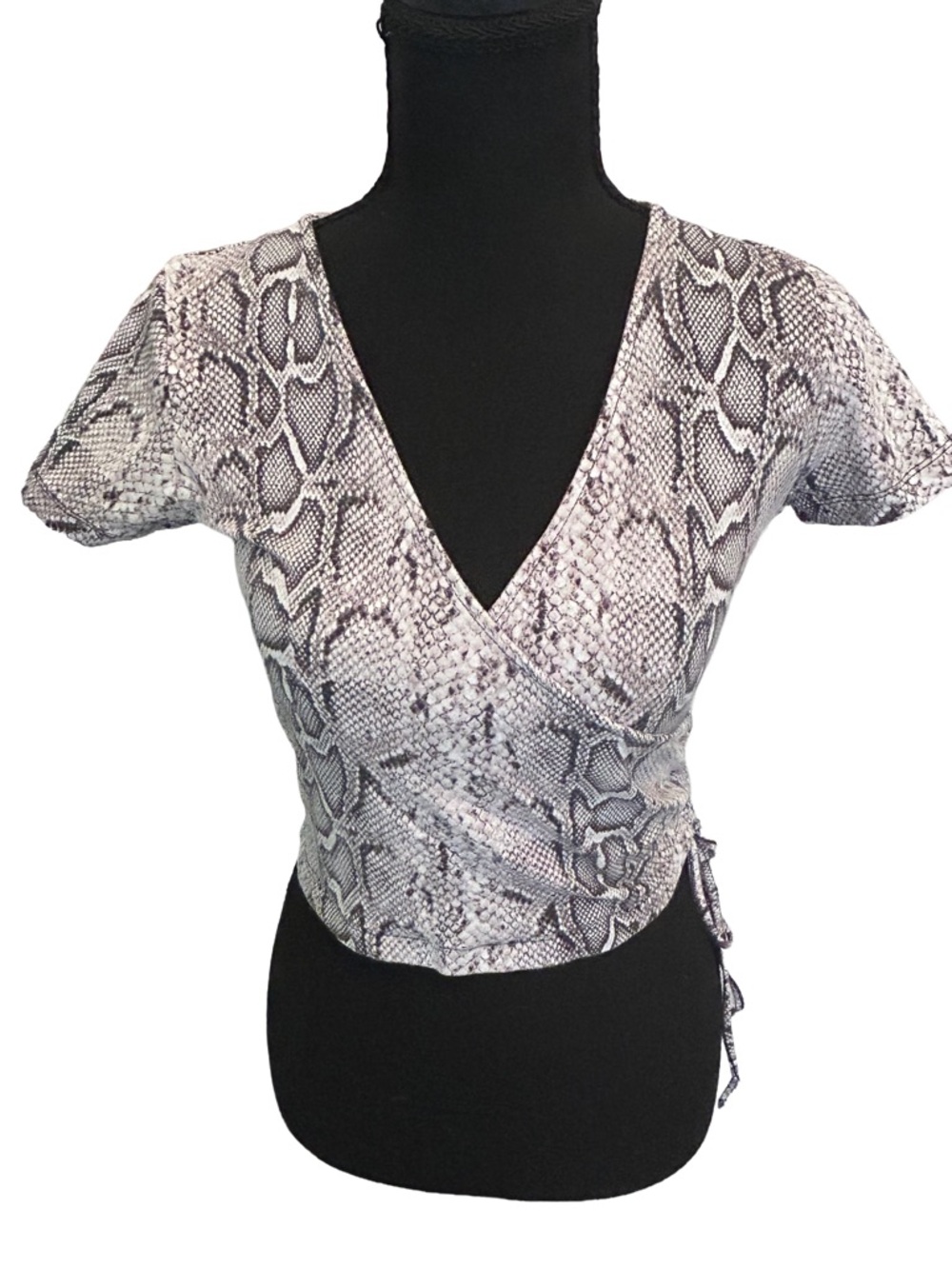 Forever 21 Snake Print Wrap Crop Top Cotton Blend Black & White Size M